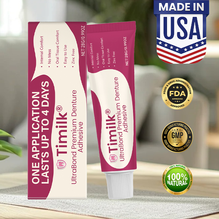 Timilk® UltraBond Premium Denture Adhesive 🔥 FDA Certified (Clinically Proven 4-Day Hold for Secure, Comfortable & Zinc-Free Denture Fit