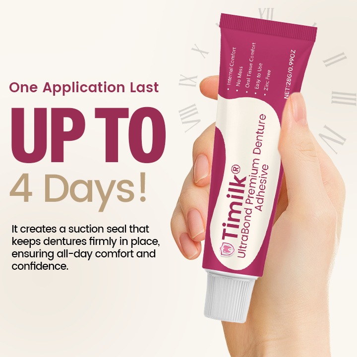 Timilk® UltraBond Premium Denture Adhesive 🔥 FDA Certified (Clinically Proven 4-Day Hold for Secure, Comfortable & Zinc-Free Denture Fit