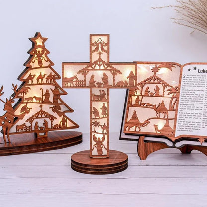 🔥Limited Time 50% OFF🔥LED Lighted Christian Nativity Wooden Ornament