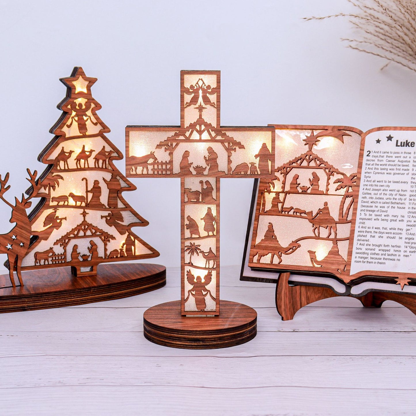 🔥Limited Time 50% OFF🔥LED Lighted Christian Nativity Wooden Ornament